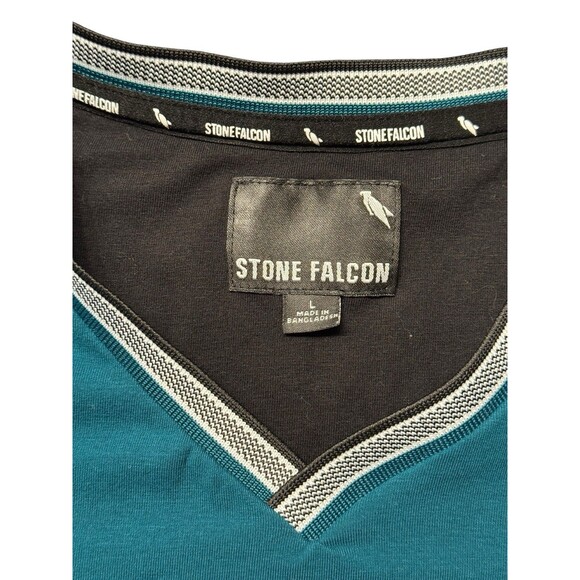 Stone Falcon V-Neck T-Shirt Mens L Blue Short Sleeve Knit Cotton Spandex Casual - Picture 4 of 7